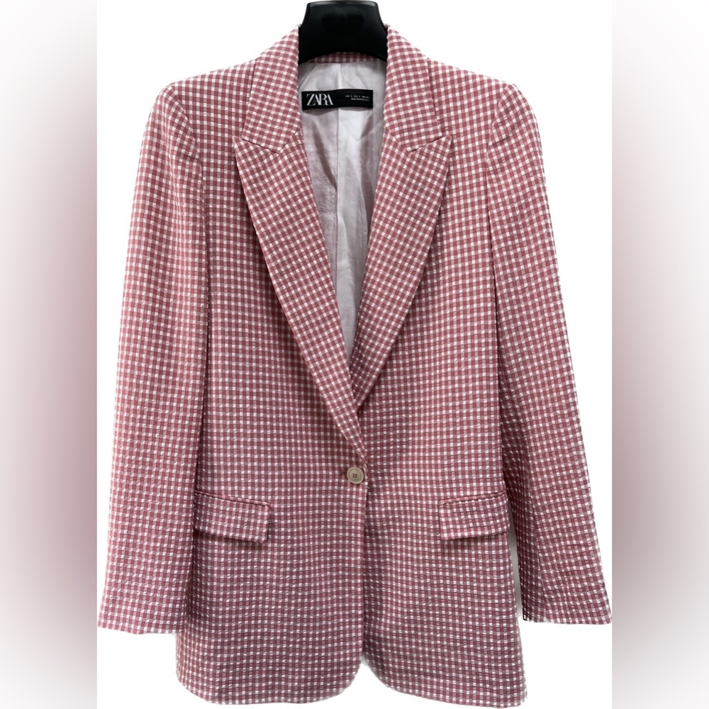 Zara | Pink and White Gingham Blazer